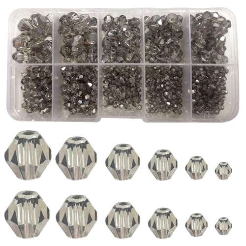900pcs Crystal Bicone Glass Beads of AB Color (Gray), Rondelle Beads Assorted Supplies Spacer Loose Beads for Jewelry Making Findings Bracelets Pendants(2mm, 3mm, 4mm, 5mm,6mm, 8mm) - color: Crystal Bicone Glass Beads: Gray