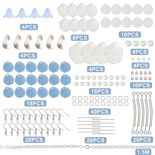 SUNNYCLUE 1 Box DIY 10 Pairs Flower Charms Floral 3D Charms Earring Making Kit Acrylic Flower Dangle Earrings Aqua Blue Calla Lily Charms for Jewelry Making Starters Beginners Adult Women Instruction - color: Diy 10 Pairs White Blue Petals Earrings