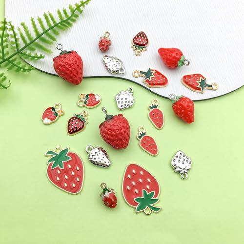 Sailanzi 40pcs Alloy enamel strawberry series Pendant Jewelry Making DIY Keychain Earrings Pendant Various Design Charms for Jewelry Making Bracelets Necklace (SN665) - color: SN665