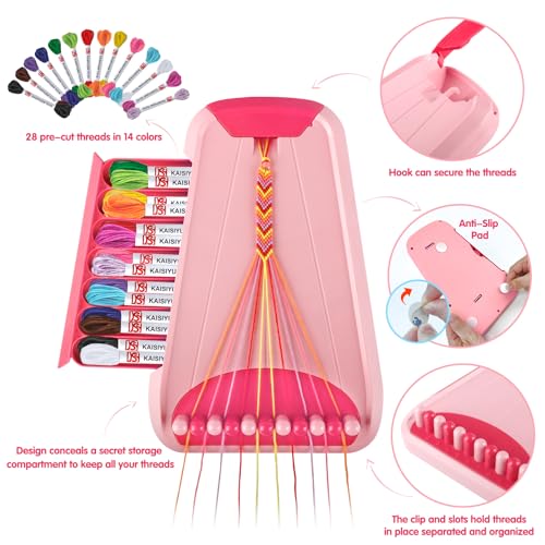 Friendship Bracelet Making Kit for Girls Ages 8-12, Kids Jewelry Making Kit with 28 Pre-Cut Threads and Letter Beads, Arts and Crafts for Kids, Birthday Easter Gifts for 6 7 8 9 10 11 12 Year Old - color: Pink/Red