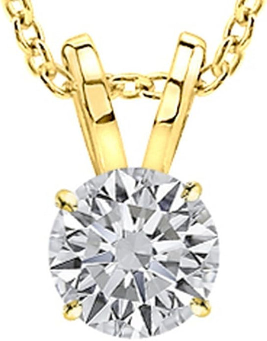 Houston Diamond District 0.5-10 Carat Lab Grown Diamond Solitaire Pendant Necklace, Round Cut Solitaire, 4-Prong Setting, Jewelry for Women (E-F, VS)