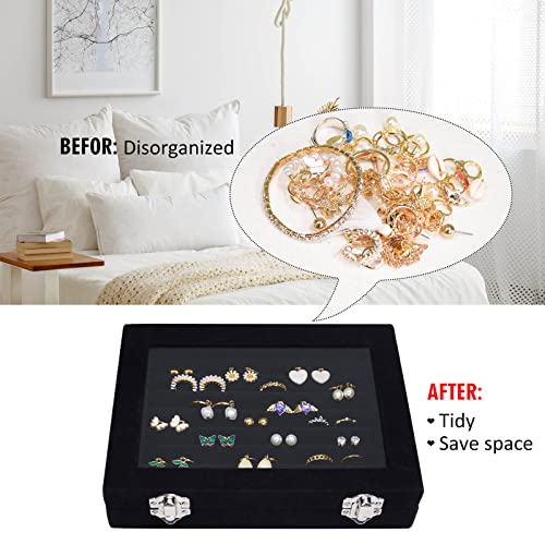 Vicoter Rings Organizer Tray 7 Slots Velvet Jewelry Earring Storage Box with Transparent lid Jewelry Display Case for Girls Wife Mom Women (Black) - color: Black