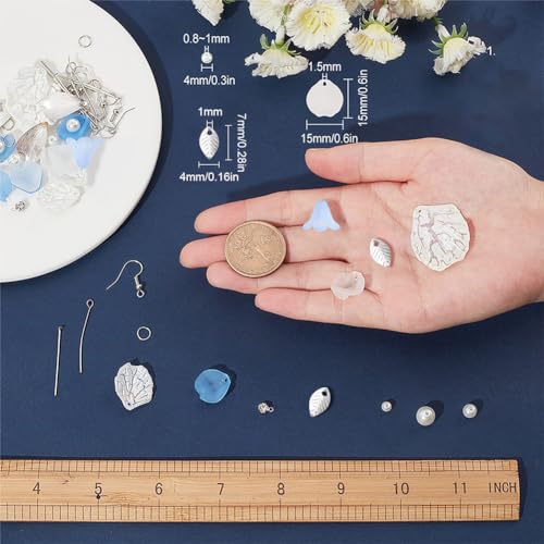 SUNNYCLUE 1 Box DIY 10 Pairs Flower Charms Floral 3D Charms Earring Making Kit Acrylic Flower Dangle Earrings Aqua Blue Calla Lily Charms for Jewelry Making Starters Beginners Adult Women Instruction - color: Diy 10 Pairs White Blue Petals Earrings