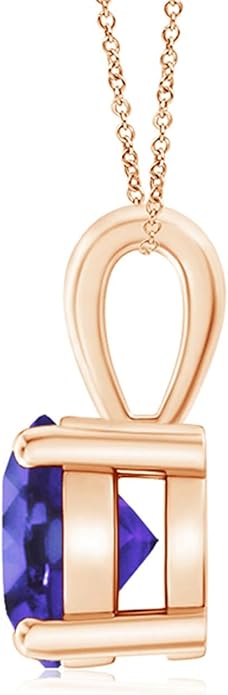 Angara Natural Tanzanite Solitaire Pendant for Women | Round Tanzanite Solitaire Pendant Necklace in 14K Solid Gold/Silver/Platinum With 18" Chain | December Birthday, Gemstone Jewelry Gift