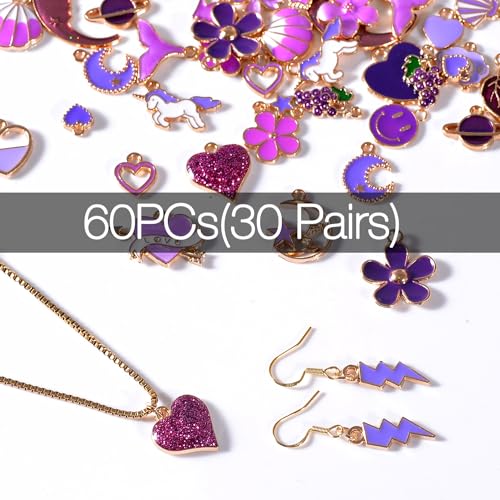 Bulk Gold Enamel Charms for Jewelry Making, Colorful Metal Charms Pendant for Bracelet Necklace and Crafting - color: Purple Theme
