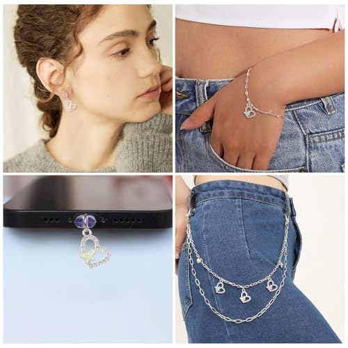 FASHEWELRY 16Pcs Alloy Rhinestone Pendants Heart with Butterfly Enamel Charms Crystal Hollow Heart Rhinestone Dangle Pendants Silver for DIY Earring Necklace Jewelry Making - color: Heart with Butterfly-Silver