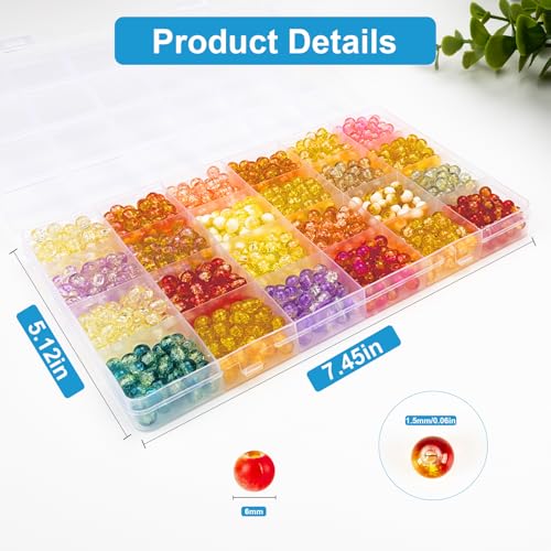 XSEINO About 1200pcs 6mm Crack Glass Beads Bracelet Making Kit,24 Style Crack Sunshine Yellow Series Colorful Crystal Beads for Jewelry Bracelet Making,DIY Crafts,Friendship Bracelets,Necklaces - color: Autumn Yellow