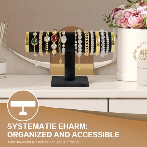 T-Bar Bracelet Display Stand for Selling, Jewelry Storage, Bracelet Holder Stand, Bangle, Jewelry Business Supplies, Watch holder for Women & Men, (Black +meta lid) - color: black-gold