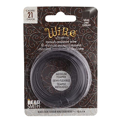 The Beadsmith Square Craft Wire - Medium Temper Beading Wire, Black Color, 21 Gauge, 7 Yards - color: Black, size: 21 Gauge, 7 Yard Coil