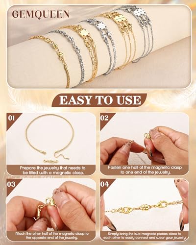 GEMQUEEN Magnetic Necklace Clasps and Closures with Double Lobster Clasp : Silver Plated Magnet Jewelry Layering Clasps for Necklaces Multi Magnets Bracelet Helper Necklace Extenders 4PCS - color: White Gold Plated - 4PCS