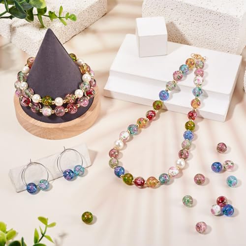 Cheriswelry 40Pcs/Strand Flower Lampwork Glass Beads 10mm Gold Sand Glass Bead Round Loose Spacer Beads for Rosary Jewelry Craft Making (Dark Sea Green) - color: Dark Sea Green