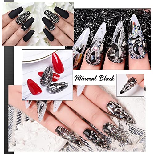 2630Pcs Mine Black Nail Rhinestones 120 Multi Shapes Metallic Black Big Gems Nail Charms +2510 Flatback Rhinestones Round Beads K9 Glass Stones Nail Art Diamonds jewels for Nails Eyes Makeup Crafts - color: Metallic Black, size: A Set
