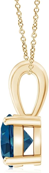 Angara Natural Blue Topaz Solitaire Pendant for Women | Classic Prong-Set Round Blue Topaz Pendant in 14K Solid Gold/Silver/Platinum With 18" Chain | December Birthday, Gemstone Jewelry Gift