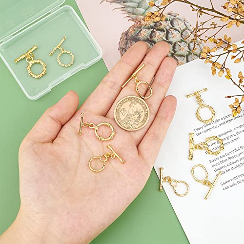 PH PandaHall 18K Gold Jewelry Clasps, Hollow Toggle Clasps Oval T-Bar Links Bracelet Closure Hook Fastener IQ End Connectors for Necklace Jewelry Making, 10 Sets - color: 5 Styles
