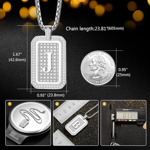 Initial Pendant Necklace Men Women Uppercase Silver Letter Diamond A-Z Stainless Steel Box 22 Inch - color: Silver-E