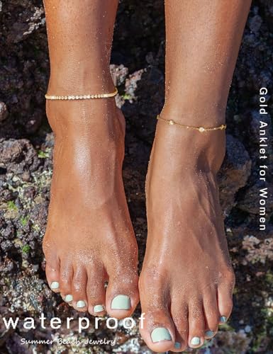 RLMOON Gold Silver Anklets for Women CZ Ankle Bracelet 14K Gold Plated Waterproof Layered Stackable Tennis Dot Chain Anklet Trendy Summer Beach Foot Jewelry - color: D-CZ Tennis Anklet-Gold