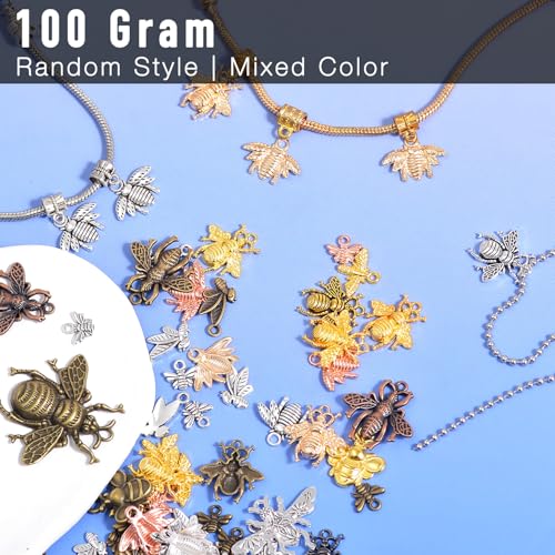 stino 100g Metal Pendant Charms for Jewelry Making, Bulk Silver & Gold Plated Charms for Braclet Necklace Crafts, Animal Plant Flower Pet and so on - color: Bee Silver & Gold