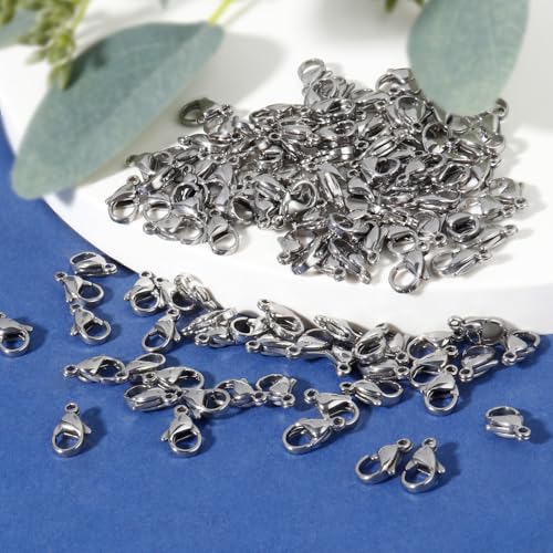 [9MM/ 120PCS] Stainless Steel Lobster Clasps for Jewelry Making 304 Stainless Steel Lobster Claw Clasps Bulk for DIY Crafts Jewelry Making - color: 9mm stainless steel
