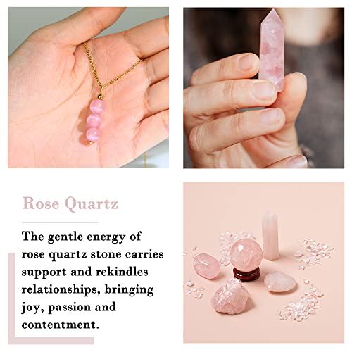 SmileBelle Crystal Necklace, Jade Necklace for Women as Anniversary Birthday Mothers Day Gifts for Women 14k Gold Black Tourmaline as Birthstone Jewelry for Girls Dainty Crystal Jewelry - color: Pink Rose Quartz