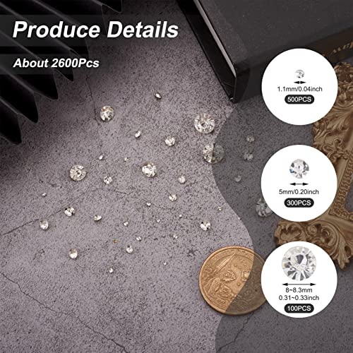 Fashewelry 2600pcs 7 Size Glass Pointed Back Rhinestone with Golden Back 1mm/2mm/3mm/4mm/5mm/6mm/8mm Crystal Faceted Diamond Loose Stone Clear Round Rhinestone Cabochons for Nail Art Replacing Jewelry - color: Clear, Golden Back, size: 1mm/2mm/3mm/4mm/5mm