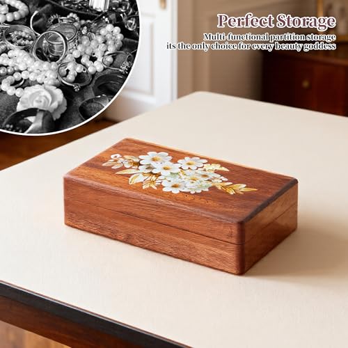 Travel Jewelry Case Small Wood Jewelry Organizer Jewelry Box for Women (Nut-Brown Print B) - color: Nut-Brown Print B