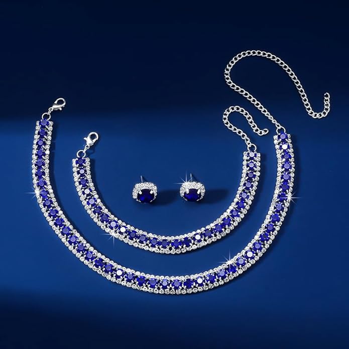 Women Rhinestone Crystal Jewelry Set Crystal Tennis Design Rhinestone Choker Necklace Link Bracelet Teardrop Earrings Set Wedding Bridal Bridesmaids Party