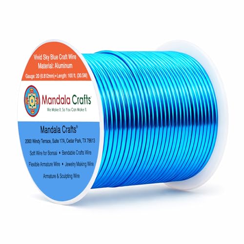 Mandala Crafts 20 Gauge Anodized Aluminum Craft Wire for Jewelry Making - 100 FT Colored Flexible Vivid Sky Blue Wire - Bendable for Bonsai Armature Crafting Sculpting - color: Vivid Sky Blue, size: 20 Gauge