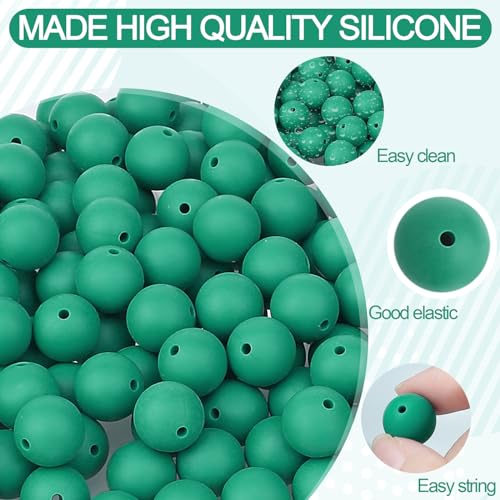 MAIBAOTA 120 Pcs Deep Green Silicone Beads - 15 mm Round Beads for Keychain, Pens, Bracelets, Necklaces - Bulk Pack with Boxed Kits - color: Deep green