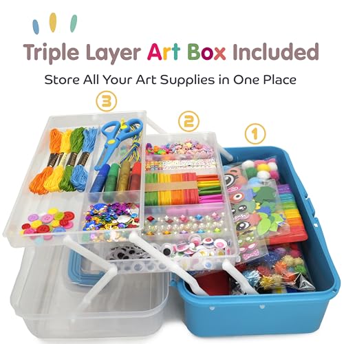 Olly Kids Craft Kits Library in a Plastic Craft Box Organizer- Craft and Art Supplies for Kids Ages 4 5 6 7 8 9 10 11 &12 Year Old Boys & Girls - color: Blue