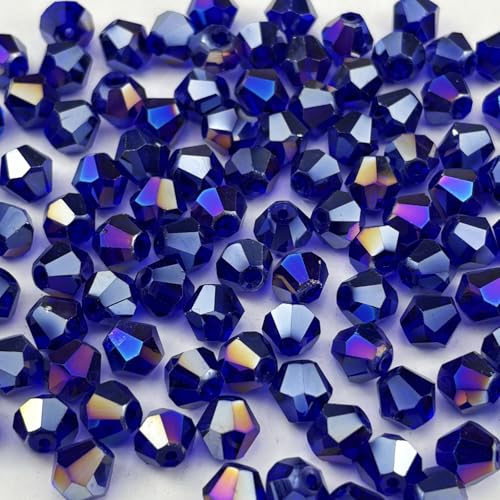 600pcs 3mm Bicone Crystal Glass Beads Faceted Bicone Crystal Beads Bulk Glass Spacer Beads for Bracelets Necklace Pendants Earrings DIY Jewelry Craft Making(Dark Blue AB) - color: Dark Blue AB, size: 3mm