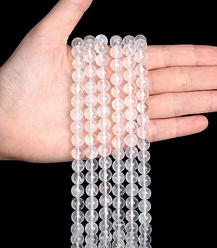 LAIDANLA Clear Quartz 8mm Natural Stone Beads Round Loose Gemstone Stone Beads for DIY Bracelet Necklace Earrings Jewelry Making Polishing Genuine Real Beading Crystal 96PCS 2 Strand 32" - color: V-Clear Quartz, size: 8mm