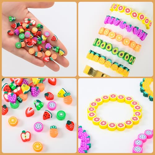 richginker 600pcs Polymer Clay Beads Friendship Bracelet Making kit Cute Fun Charms Beads for Bracelet Making DIY Arts Crafts Birthday Gifts Toys for Kids Girls Age 4-13 Fruit - color: 2#Fruit