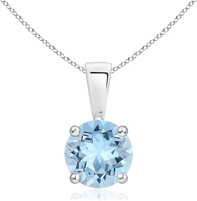 Angara Natural Aquamarine Solitaire Pendant for Women | Round Aquamarine Solitaire Pendant Necklace in 14K Solid Gold/Silver/Platinum With 18" Chain | March Birthday, Gemstone Jewelry Gift