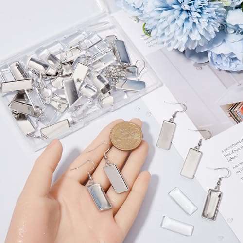 1 Box 90Pcs 30 Sets Earring Bezel Blanks Stainless Steel Earring Wire Hooks 10x25mm Rectangle Bezel Pendant Trays with Glass cabochons Silicone Backs for Jewelry Making DIY Dangle Charms - style: Style 3