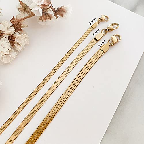 Tewiky Layered Necklaces for Women Non Tarnish- Chunky 14k Gold Plated Herringbone/Snake/Rope/Box/Cuban Link Chain for Women Waterproof Layering Stack Choker Necklace Trendy Dainty Tarnish Free Jewelry Set - color: Herringbone 3mm/14inch Gold