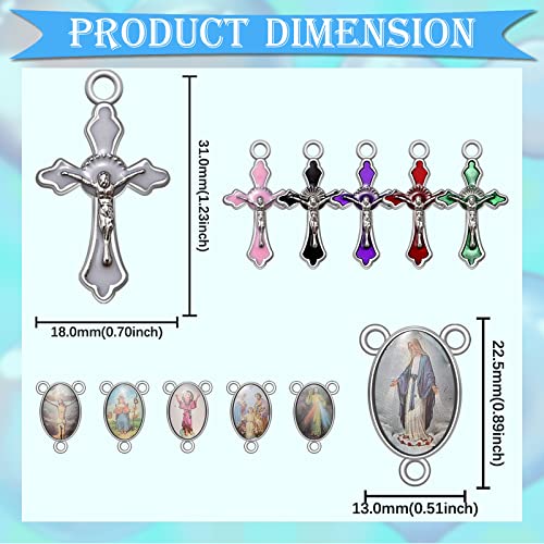 60Pcs/30Set Rosary Making Kits Supplies Religion Cross and Center Medal Charms Alloy Picture Jesus Enamel Pendant for Diy Prayer Necklace Jewelry