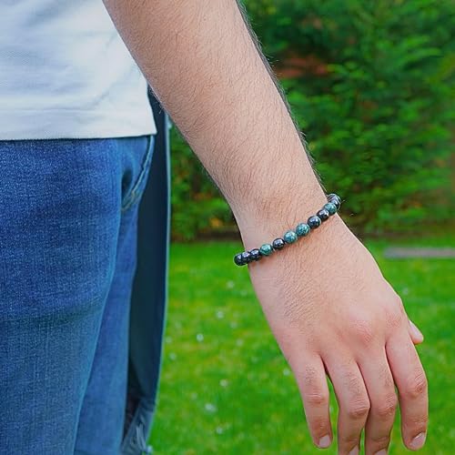 Black Obisidian Bracelets for Men 8" Inch Full Stretch Healing Crystal Bracelet, Beaded Charm Bracelet for Men Gifts Fathers Day Anniversary Birthday Gifts for Him - color: Black Obsidian & Jasper Bracelets