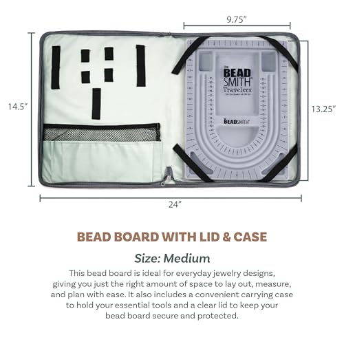 The Beadsmith Bead Folio – Basic Elements – 28” U Channel Bead Board with Lid and a Zippered Storage Case – Keep Your Designs, Beads & Tools Secure – Jewelry Making Supplies - size: 28" - U Channel Folio