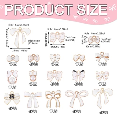 Craftdady Enamel Dangle Charms Pendant Food Animal Flower Cute Charms Colorful Metal Fruit Pendants Hang Ornament for Craft Bracelet Necklace Earring Key Chains Jewelry Making - color: White Bowknot