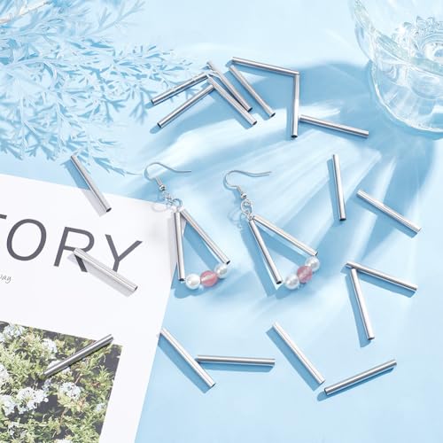 PH PandaHall About 200pcs 30mm Long Stainless Steel Tube Beads Straight Tube Charms Metal Smooth Finding Beads for Jewelry Crafts Making Findings, 2.7mm Hole Stainless Steel Color - size: 30mm long
