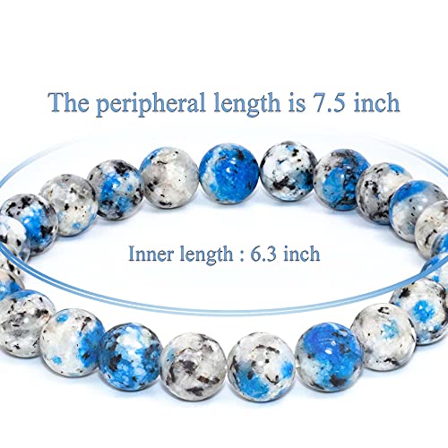 8mm Natural Gemstone Stretch Bracelet, Handmade Unisex Crystal Bracelets for Meditation, Yoga, Spiritual Healing & Positive Energy - color: K2 Azurite