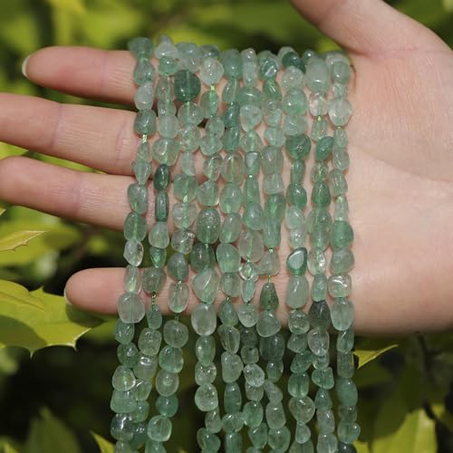 Natural Stone Beads 6-8mm Green Strawberry Quartz Oval Irregular Freeform Tumbled Loose Gemstone Beads for Jewelry Making 15 Inch Strand 50-55 Pcs - color: Green Strawberry-1 strand15”-approx. 55 beads