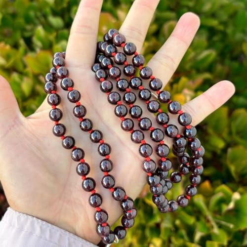 Adabele Premium 108 Mala Beads Malas Necklace - Natural Healing Gemstone Tibetan Buddhist Japa Prayer Meditation Reiki Chakra Stone Quartz Rock Women Men Jewelry - style: Dark Garnet