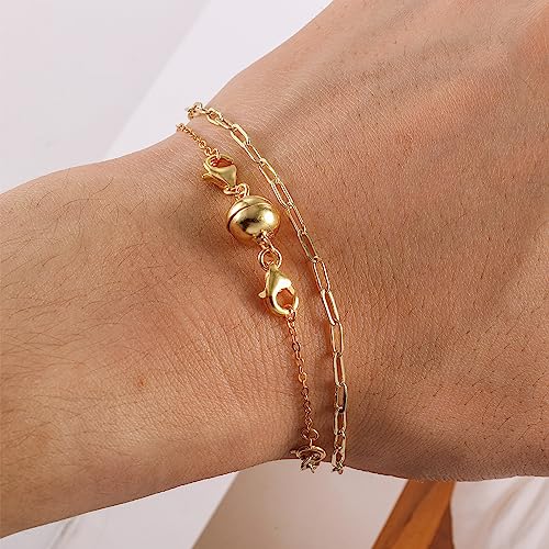 Magnetic Necklace Clasps and Closures 14K Gold Plated 925 Sterling Silver Necklace Extender Magnetic Jewelry Clasps for Bracelet Extenders - color: B-14K Gold