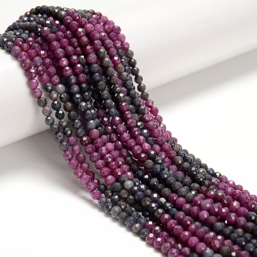 JM Design Natural Gradient Ruby & Sapphire Faceted Round Beads Size 3mm 15.5'' Strand for Jewelry Making