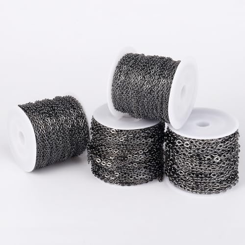 66 Feet Gunmetal Stainless Steel Cable Chains Bulk, 2mm 304 Stainless Steel Black Flat Cable Links Chain Roll Spool for Jewelry Making DIY Craft - color: Black, size: 2.0mm width
