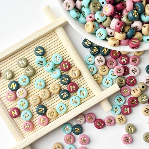 200PCS Round Letter Beads,4x7mm Color Acrylic Alphabet Beads Letter N Beads with Letters for Bracelet Making Necklace Keychain Jewelry DIY (Letter N) - color: Letter N