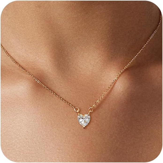 Diamond Pendant Necklace for Women, Dainty Gold Necklace 18k Gold Plated Paperclip Choker Necklaces Cute Open Oval Necklaces Simple Gold Necklace Jewelry Gifts for Women Trendy
