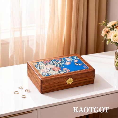 Travel Jewelry Case Small Wood Jewelry Organizer Jewelry Box for Women (Nut-Brown Print D) - color: Nut-Brown Print D