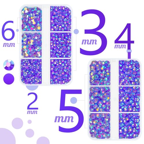 qiipii Dark Purple AB Resin Rhinestones for Crafting Deep Purple Flatback Jelly Stones 2mm 3mm 4mm 5mm 6mm Gems Diamonds Charms for Face Eyes Makeup Tumblers Bottles DIY Crafts Clothes Shoes Phones - color: Dark Purple AB